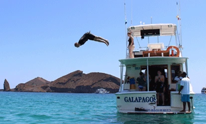 Turistas se divertindo na Baía Sullivan.
