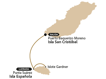 Mapa com a rota da excursão à ilha espanhola de Galápagos.
