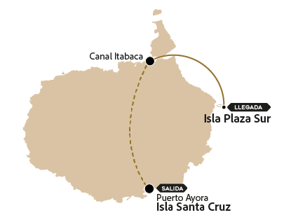 Mapa para a Ilha Plaza Sur, saindo da Ilha de Santa Cruz.