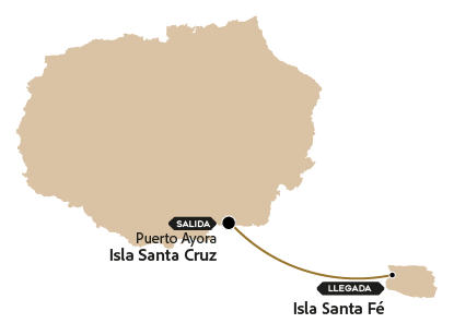 Mapa com o itinerário para a Ilha de Santa Fé, saindo da Ilha de Santa Cruz.