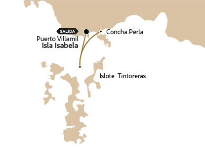 Mapa da Ilhota Tintoreras, perto da Ilha Isabela.