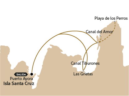 Mapa com o percurso da tour da baía.