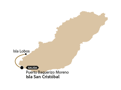 Mapa com a rota turística para Lobos, Ilha de Galápagos.