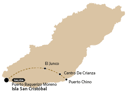 Mapa com a rota da excursão para a Lagoa El Junco a partir da Ilha San Cristobal.