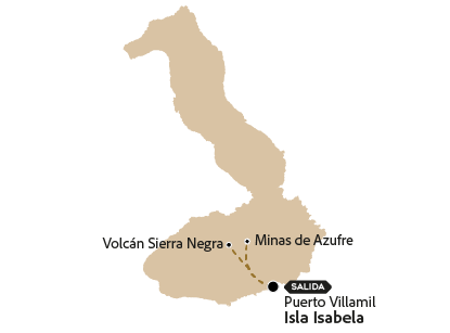 Mapa com a rota para o vulcão Sierra Negra.